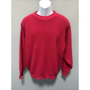 Vintage 90s Andhurst Sweater Men M Red Knit Cotton Hand Framed Cable Grandpa USA